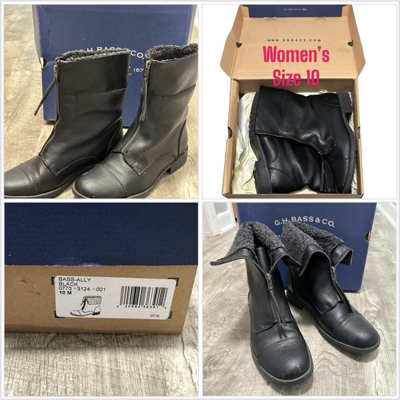 G.H. Bass Co. 10 Ally Black Boots Fashion 2 Ways Rolled Or Zip Up Lined Rubber - Picture 1 of 10